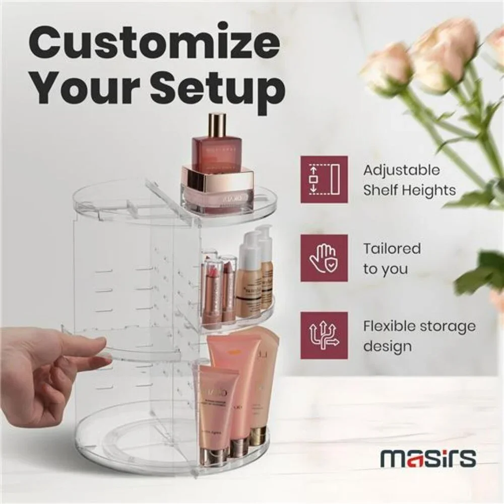 Rotating makeup organizer clear 360 spinning cosmetic storage for vanity counter